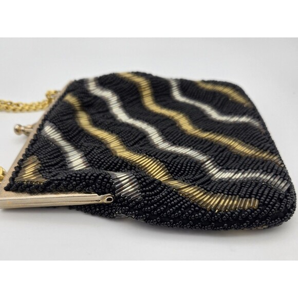 Vintage La Regale Beaded Clutch Purse Gold Silver Bronze Evening Bag Hong Kong - Picture 5 of 7